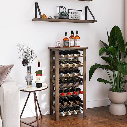 SMIBUY Bamboo Wine Rack, 28 Bottles Display Holder with Table Top, 7-Tier Free Standing Storage Shelves for Kitchen, Pantry, Cellar, Bar (Walnut) - color: Walnut