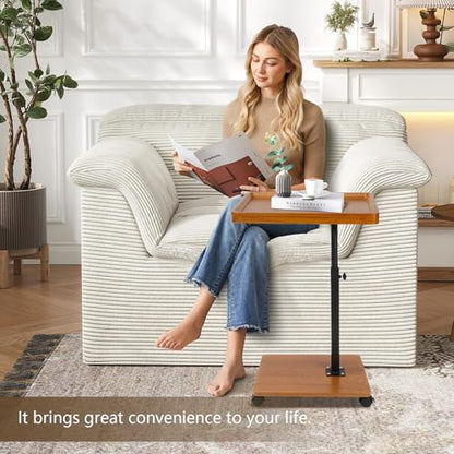 Simcat C Table End Table Adjustable Height, 360° Swivel TV Tray Table for Small Spaces, Couch Tables that Slide Under, C Shaped End Tables with Wheels for Couch Living Room Bedside TV(Brown) - color: As Picture Shows