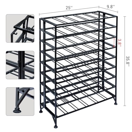 Wine Rack Freestanding Floor,Gray Metal Wine Rack, 9 Tier Wine Stand,Wine Storage Holds up to 54 Bottles,No Assembly Required - color: Black