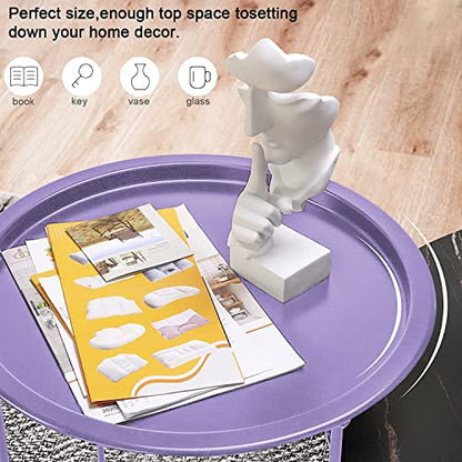 Garden 4 you End Table 2 PCS Metal Side Table Purple Round Folding Tray Cyan Sofa Small Accent Fold-able Table, Round End Table Tray, Next to Sofa Table, Snack Table for Living Room and Bed Room - color: Purple