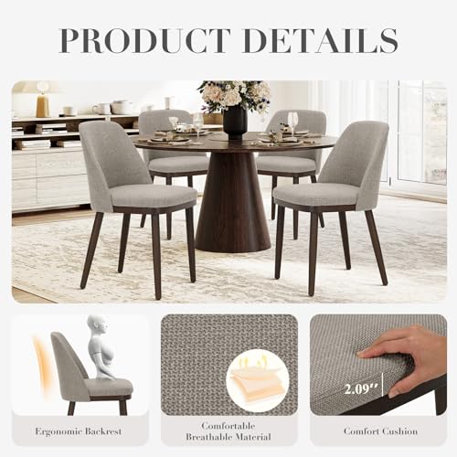 COLAMY Upholstered Dining Chairs Set of 2, Modern Kitchen Chairs with Back, Fabric Side Dining Room Chairs with Wood Legs for Kitchen Dining Room Restaurant, Camel - color: Camel, size: Set of 2