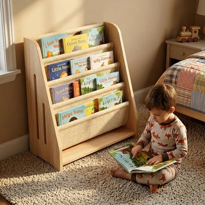 Perugina Wood Kids Bookshelf 5Tier(MapleWoodPattern) | DutchDesign Montessori Nursery Toddler Baby Book Shelf kidsroom - color: Maplewood Grainpattern