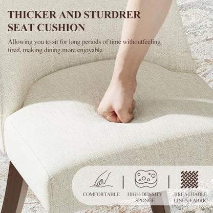COLAMY Upholstered Dining Chairs Set of 4, Mid Century Modern Kitchen Chairs with Back, Farmhouse Fabric Side Dining Room Chairs with Wood Legs for Dining Room Restaurant, Beige - color: Beige, size: Set of 4