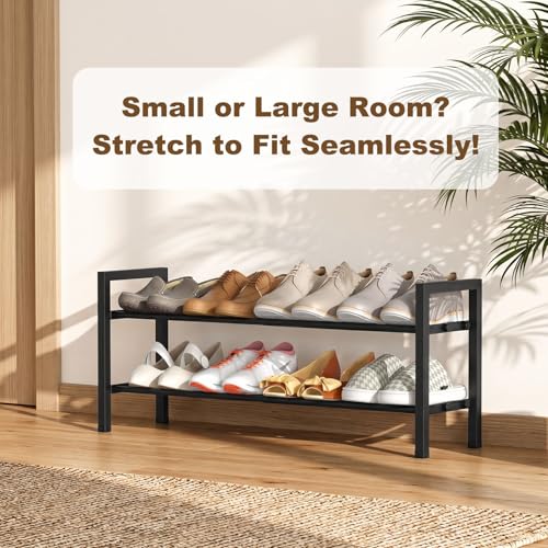 Roylvan 2-Tire 18"-33" Expandable Shoe Rack for Closet, Entryway, Dorm | Fits 4-8 Pairs Shoes, Adjustable Free Standing Shoe Shelf Storage, Shoes Organizer for Small Closet, Metal, Black - size: 2-Tire Black