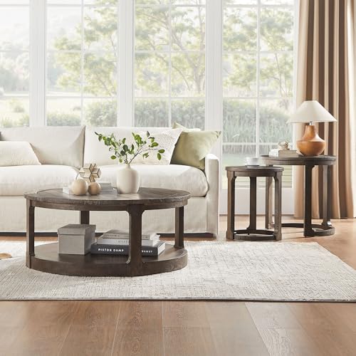 Round End Side Table Set of 2, Handcraft Nesting Table for Living Room, Modern Wood Circle Style, Easy Assembly, Dark Brown - color: S1-2pcs-dark Brown