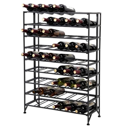 MyGift Gray Metal Wine Rack Freestanding Floor Stand, 9 Tier Wine Bottle Shelf - Holds up to 54 Bottles - color: Grey