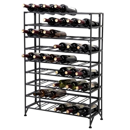 MyGift Gray Metal Wine Rack Freestanding Floor Stand, 9 Tier Wine Bottle Shelf - Holds up to 54 Bottles - color: Grey