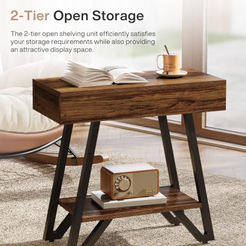 Tribesigns Metal End Side Table for Living Room, 2-Tier Narrow Couch Side Table with Storage Shelves, Small Bedside Nightstand for Bedroom, Small Spaces, Natural(Set of 2)