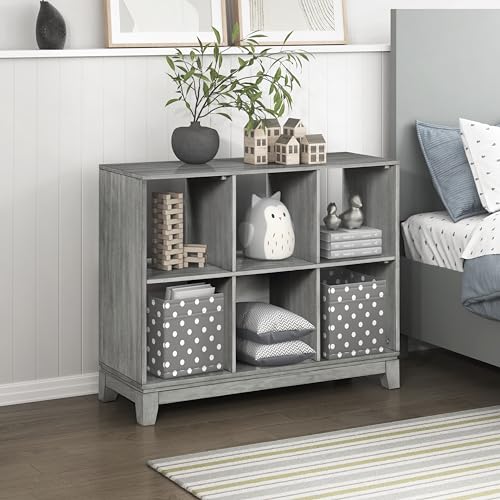 Lexicon Cube Bookshelf, 2 Tier 6-Cube Low Bookcase, Display Cabinet with Legs, Wood Book Shelf Organizer Storage Shelf, Book Shelves for Bedroom, Living Room, Office, Grey - color: Grey, style: 6 Cube Bookcase