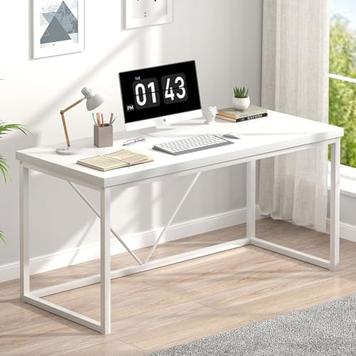 EXCEFUR Home Office Desk, Modern Wood Computer Desk, Wood Study Writing Table, Simple Gaming Executive Desk Workstation for Bedroom Living Room, White, 53 inch - color: White Oak, size: 53 inch