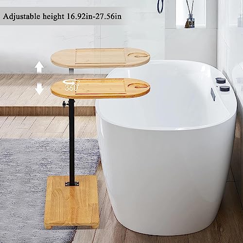 Bamboo Bathtub Tray Table with Adjustable Height, Enhanced Stability, Freestanding Design for Spa,Bathtub, Bed, Sofa, Couch with Wine Glass Holder, Perfect for Luxury Bath Home Spa Gift