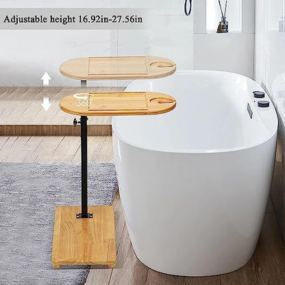 Bamboo Bathtub Tray Table with Adjustable Height, Enhanced Stability, Freestanding Design for Spa,Bathtub, Bed, Sofa, Couch with Wine Glass Holder, Perfect for Luxury Bath Home Spa Gift