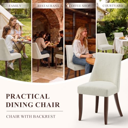 COLAMY Upholstered Dining Chairs Set of 4, Mid Century Modern Kitchen Chairs with Back, Farmhouse Fabric Side Dining Room Chairs with Wood Legs for Dining Room Restaurant, Beige - color: Beige, size: Set of 4