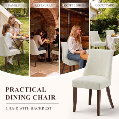 COLAMY Upholstered Dining Chairs Set of 6, Mid Century Modern Kitchen Chairs with Back, Farmhouse Fabric Side Dining Room Chairs with Wood Legs for Dining Room Restaurant, Beige - color: Beige-new, size: Set of 6