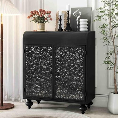 Accent Cabinet with Embossed Pattern, 2-Door Steel Sideboard Buffet Cabinet for Living Room Dining Room Entryway, Storage Cabinet with Shelves