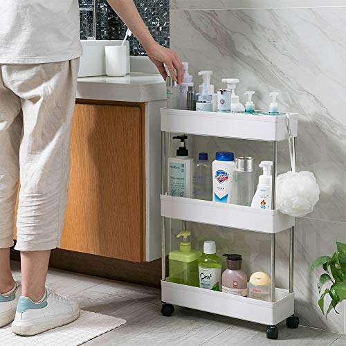 Modern Home 4-Tier Rolling Storage Cart with Bins – Slim Organizer for Bathroom, Kitchen, Laundry & Pantry – Mobile Utility Shelves with Wheels