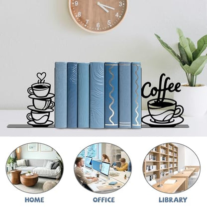 Metal Bookends Coffee Bookends Decorative Cute Book Ends for Shelves Bookshelf Home Office Desk Reading Decor Bookshelf Decor for Book Lovers Gift - style: Coffee Decorative Bookends