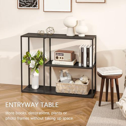 HDANI Console Table, Narrow Entryway Table, 3 Tier Metal Hallway Table, 11.8''Dx39.4''Wx31.5''H(Black) - color: Black, size: 11.8"D×39.4"W×31.5"H