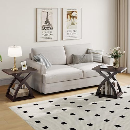 ChooChoo End Side Table, Modern End Table with Storage Shelf | Simple shape, Living Room, Espresso - color: Espresso, size: 15.7"D x 21.7"W x 19.6"H