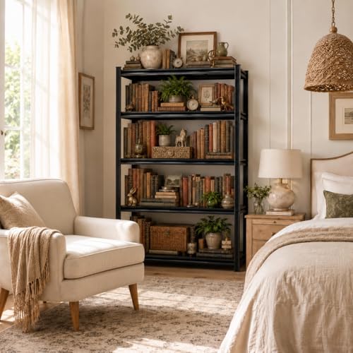3 Tier Metal Bookshelf, Adjustable Tall Bookcase, Heavy Duty 1800 LBS Modern Deep Book Shelf, Bolt-Free Storage Shelves for Living Room, Home Office, Garage, 36" Wx 12" Dx 32" H - size: 3 Tier-36"Wx 12"Dx 32"H