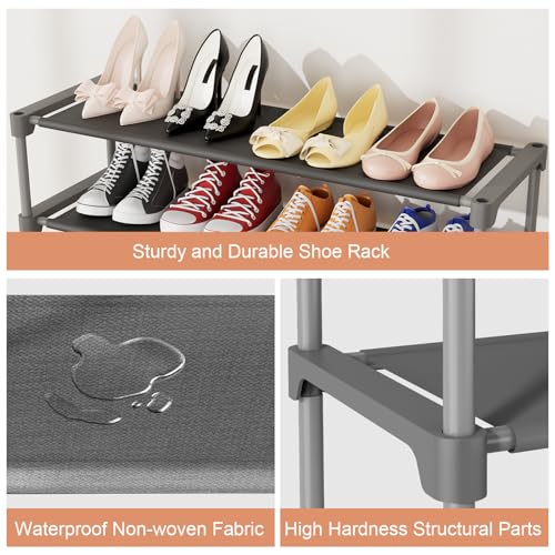 34" Widening Design Shoe Rack for Closet 16 Pairs Small Spaces Non-Woven 3 Tier Shoe Organizer Stackable Metal Shoe Shelf for Entryway, Bedroom Grey - color: Grey