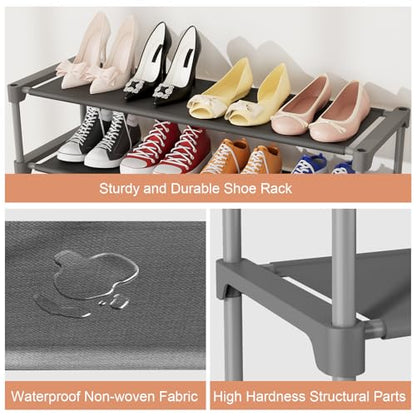34" Widening Design Shoe Rack for Closet 16 Pairs Small Spaces Non-Woven 3 Tier Shoe Organizer Stackable Metal Shoe Shelf for Entryway, Bedroom Grey - color: Grey