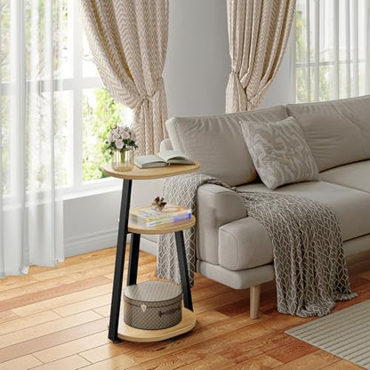 Kalrin Side Table, Small End Table with Metal Frame, 3-Tier Bedside Tables, Round Side Tables for Living Room Bedroom Couch Bathroom, Oval, Modern Oak - color: Modern Oak
