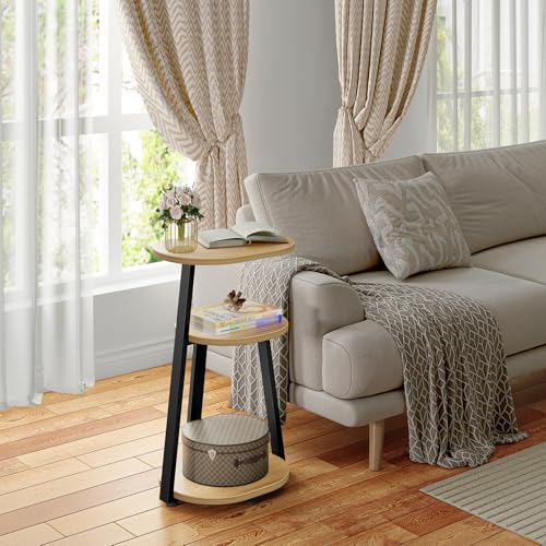 Kalrin Side Table, Small End Table with Metal Frame, 3-Tier Bedside Tables, Round Side Tables for Living Room Bedroom Couch Bathroom, Oval, Modern Oak - color: Modern Oak