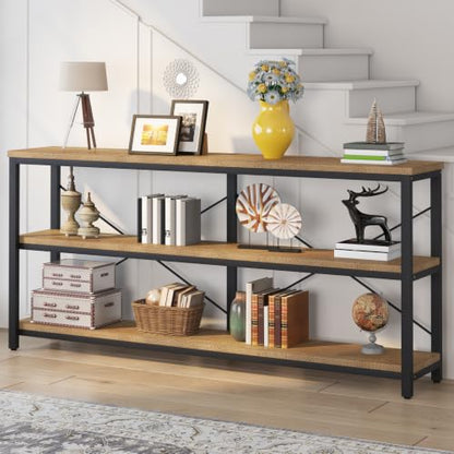 Tribesigns 71" Sofa Tables,Extra Long Couch Table, Narrow Long Console Table, Entryway Table,Sofa Table with 3 Tiers Storage Shelves (Light Brown) - color: Light Brown