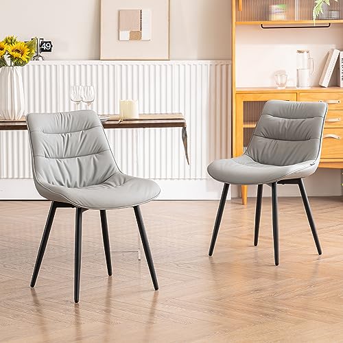 Kidol & Shellder Dining Chairs Set of 2, Faux Leather Upholstered Kitchen Chairs with Metel Legs, Mid Century Modern Side Chair for Dining Room, Living Room, Lounge, Restaurant, Gray - color: Light Grey