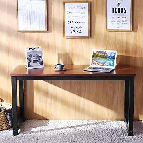 Tribesigns Computer Desk, 55 inch Large Office Desk Computer Table Study Writing Desk for Home Office, Teak + Black Leg - color: Teak + Black Leg, size: 55*23.6 inch