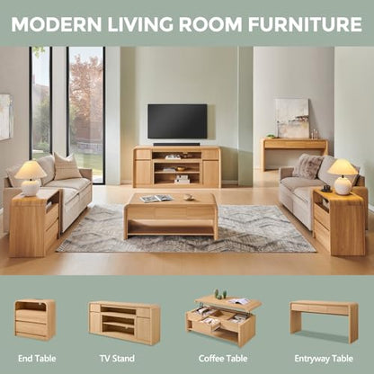 Aitjunz 63'' Console Table with 3 Drawers, Modern Entryway Table with Curved Profile Design, Narrow Long Wood Sofa Table Behind Couch Table for Living Room, Hallway, Foyer, Natural - color: Natural