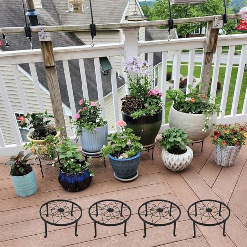 4 Pack 9 Inch Black Metal Plant Stand, Heavy Duty Outdoor & Indoor Plant Stands, Rustproof Wrought Iron Pot Stand for Garden, Patio, Balcony.