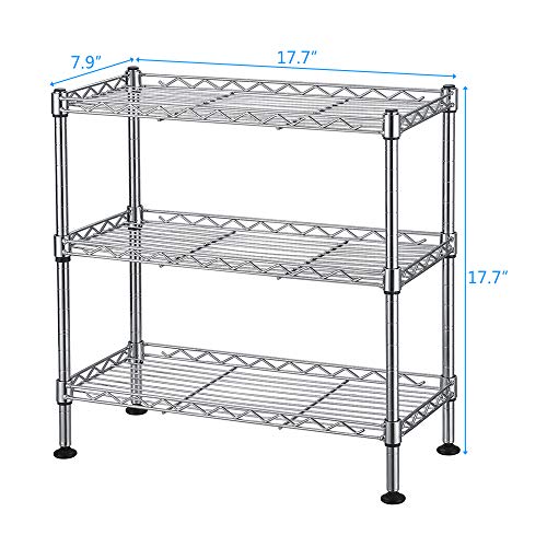 3-Tier Wire Shelving Unit, Chrome | Adjustable Steel Storage Rack, Leveling Feet, Freestanding Metal Shelves, for Kitchen Pantry Closet Laundry Garage - color: Chrome, 3 Tier-17.72"