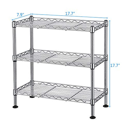 3-Tier Wire Shelving Unit, Chrome | Adjustable Steel Storage Rack, Leveling Feet, Freestanding Metal Shelves, for Kitchen Pantry Closet Laundry Garage - color: Chrome, 3 Tier-17.72"