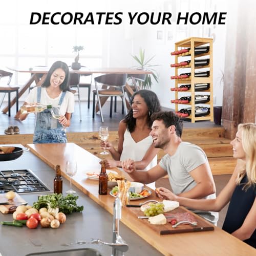 Wine Rack 24-Botttle Freestanding Floor, 6-Tier Wine Rack Shelf with Table Top, Bamboo Display Wine Storage Shelves Kitchen Bar Dining Room Living Room, Natural - color: 6 Tier Natural