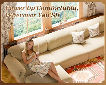 SUPERJARE 106.3 Inch Sofa Table with 2 Power Outlets and USB-C Ports, 5.9 Inch Narrow Console Table, Long Entryway Hallway Couch Table Behind Sofa, Small Spaces, Living Room, Rustic Brown - color: Rustic Brown, size: 5.9"D x 106.3"W x 29.7"H
