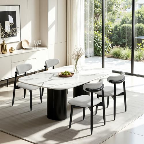 CHUN YI Dining Chairs Set of 4, Upholstered Wooden Dining Room Chairs, Mid Century Modern Fabric Kitchen Chairs with Ergonomic Curved Back, Gray (Only Chairs) - color: Grey, size: Set of 4