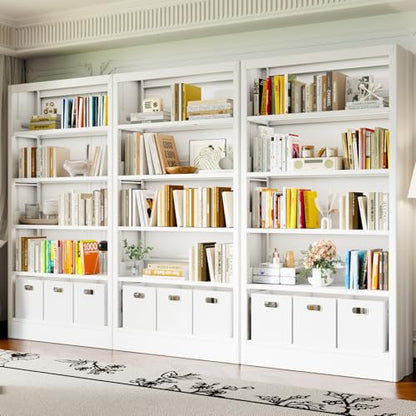 70.9" H Metal Bookshelf, Adjustable Bookcase, 5-Tier Heavy Duty Bookshelf with Bookend, Tall Bookshelves, Bookcase Shelf for Living Room, Office, Library,Classroom (White-37.4W) - color: White, size: 37.4" Wide