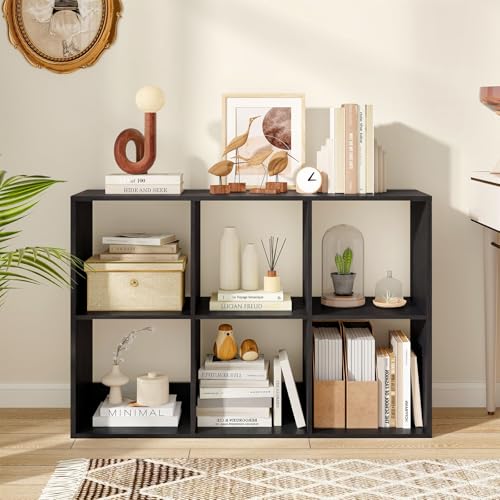 MAT EXPERT 6 Cube Book Shelf, Modern Bookcase with Open Back & Anti-Tip Kit, Freestanding Bookshelf with Storage for Living Room, Bedroom, Home Office, Study (Black) - color: Black
