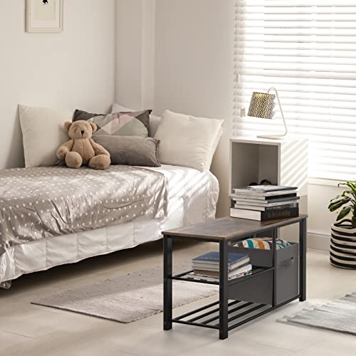 Simple Houseware 2 Tier Shoes Bench with Wood Top and Storage Bins, Rustic Brown - color: Rustic Brown, size: 35"