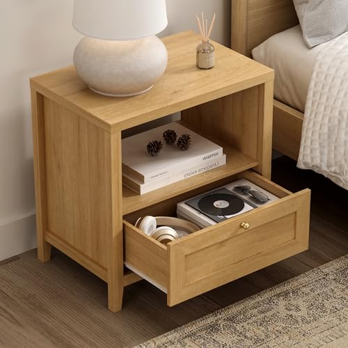 Modern Nightstands Set of 2, Farmhouse End Side Table with Drawer Freestanding Wide Bedside Table for Living Room Bedroom Sofa, Natural Oak - color: 1 Drawer/Natural Oak, size: 2PCS