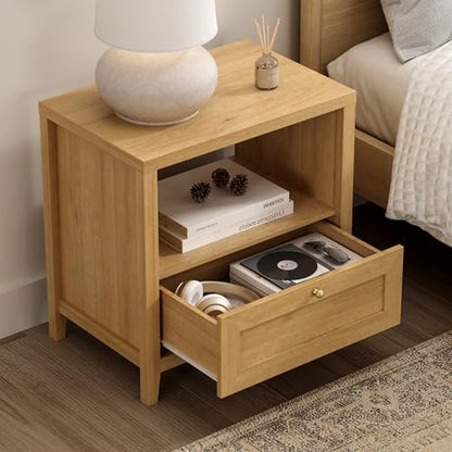 Modern Nightstands Set of 2, Farmhouse End Side Table with Drawer Freestanding Wide Bedside Table for Living Room Bedroom Sofa, Natural Oak - color: 1 Drawer/Natural Oak, size: 2PCS