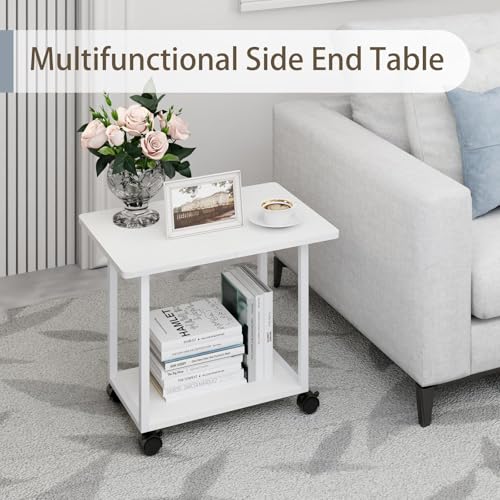MARTY 22"x15.75" Large Printer Stand Under Desk, Rolling Cart Printer Table | 2 Tier Rolling Printer Cart with Wheels, Storage Shelf, Fit Printer/Fax/3d/Scanner, For Home Office Dorms, Heavy Duty, White - color: White