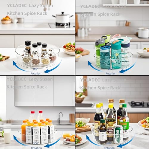 4 Pack Lazy Susan 11.5" Inch Turntable Organizer Organization Storage Container Bins Spice Rack Cabinet Rotating Condiment for Pantry Countertop Kitchen Vanity Bathroom Jewelry Holder Clear - size: 11.5 inch