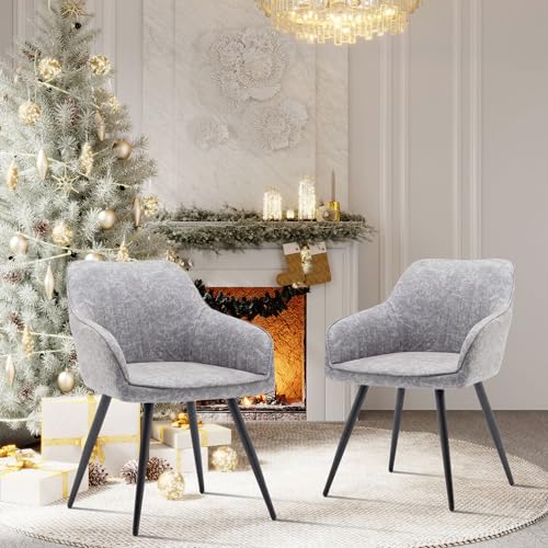 annjoe Faux Suede Accent Chair Arm Chairs Living Room Chairs Leisure Chair Upholstered Chair with Metal Legs Set of 2 for Home Kitchen Office Bistro Cafe - color: Light Gray