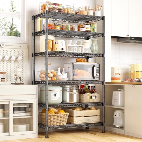 REIBII 6-Tier Storage Shelves Metal Shelving for Storage Load 1000 LBS,Wire Shelves Heavy Duty Shelving Unit Adjustable Pantry Shelf Bathroom Kitchen Garage 24" W x 14" D x 71" H, Black - size: 6 Tier-14"D x 24"W x 71"H