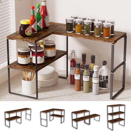 Kitchen Counter Organizer, Countertop Shelf, Adjustable, Stackable | Kitchen Countertop Organizer, Spice Rack, 2-Tier Countertop Shelves, Corner Desk Shelf, Corner Counter Shelf, Rustic Brown - color: Rustic Brown, size: Medium Standard