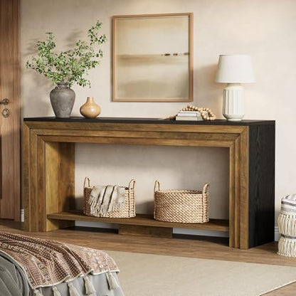 Tribesigns 70.9 Inch Long Console Table, Farmhouse 2-Tier Wooden Sofa Table with Storage, Space-Saving Behind Couch Accent Table for Living Room, Entryway, Hallway and Foyer - color: Rustic Brown & Black