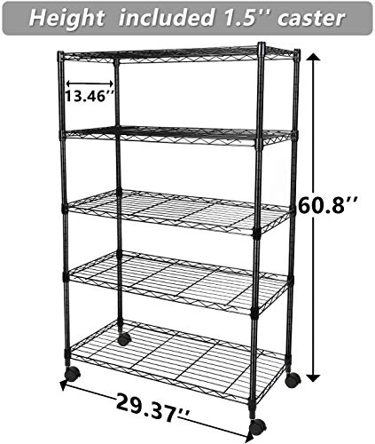 Simple Deluxe Heavy Duty 5-Shelf Storage Shelving Unit, 1250lbs Loading Capacity, 29.92" D x 13.98" W x 61.09" H, Black - color: Black, size: 5-Tier